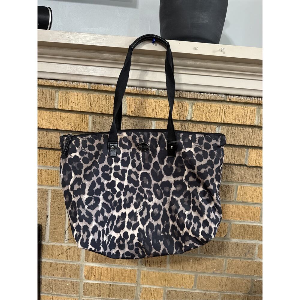 COACH Weekender Tote Black Print Women Ocelot Packable Lightweight Purse Handbag